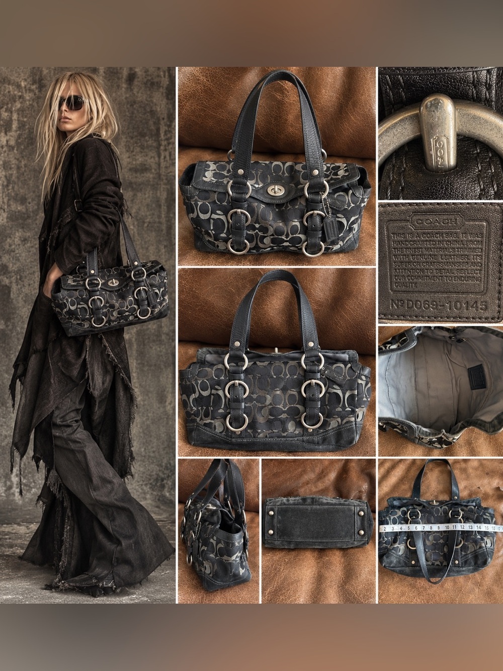 Coach 10145 Chelsea Optic Signature Jacquard Leather Satchel Y2K Black